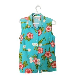 Casey and Max Hawaiian Button Down Sleeveless Top